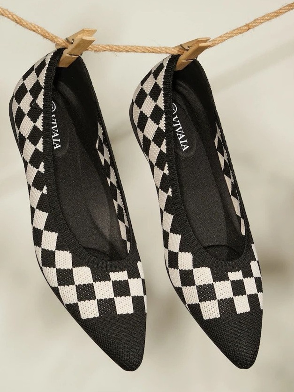 VIVAIA Aria Walker Pointed-toe Ballet Flats in Black & White Checkered